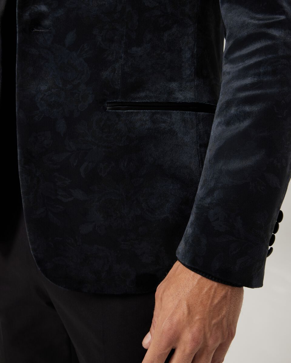 Two-tone print velvet tuxedo jacket, Dark Charcoal, hi-res
